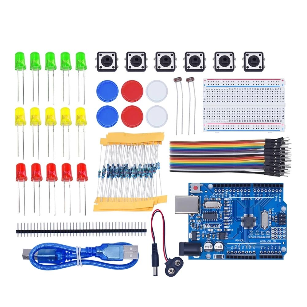 UNO R3 ATmega328P Development Board Starter Kit with Breadboard, LEDs & Accessories (CH340G)