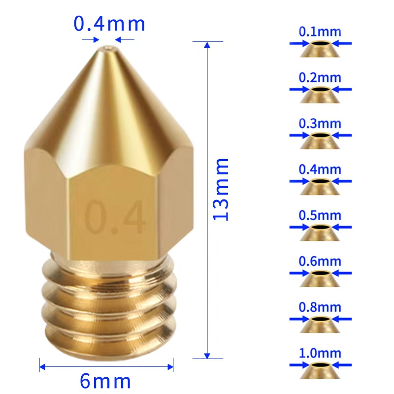 MK8 Brass Nozzle M6 1.75mm – 0.2–1.0mm for Creality Ender 3 / CR-10 & MK8 Hotend 3D Printers - Image 3