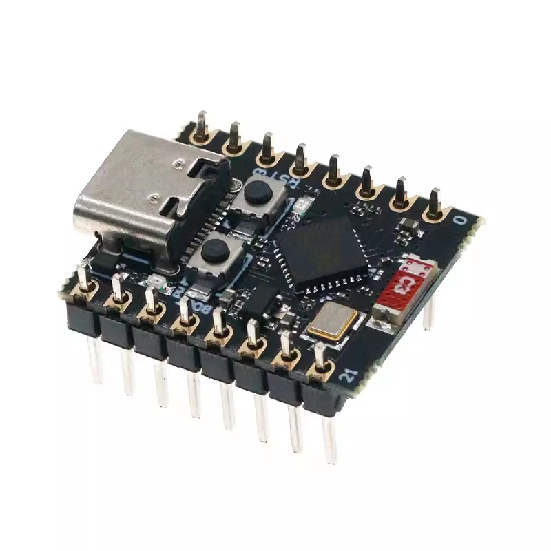 ESP32-C3 SuperMini Development Board Top with header pins attached
