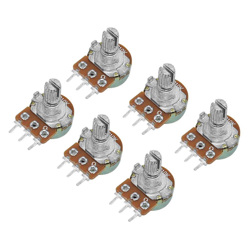 A 2x3 gird of 10k (B10K) potentiometers.