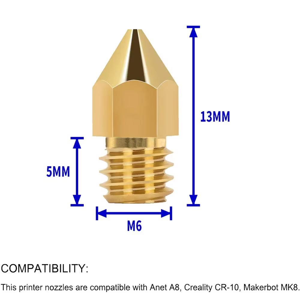 MK8 Brass Nozzle M6 1.75mm – 0.2–1.0mm for Creality Ender 3 / CR-10 & MK8 Hotend 3D Printers - Image 4