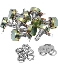 A bunch of assorted potentiometers with washers and nuts